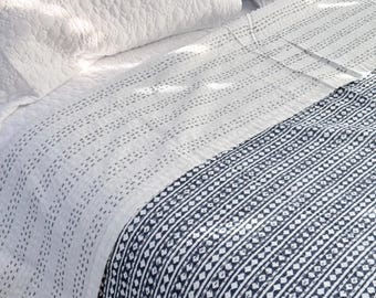 Kołdra Kantha z nadrukiem ręcznym: bawełniana pościel w stylu boho, rozmiar king size