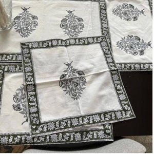 Block Print Table Runner Set: Cotton Canvas Placemats & Napkins