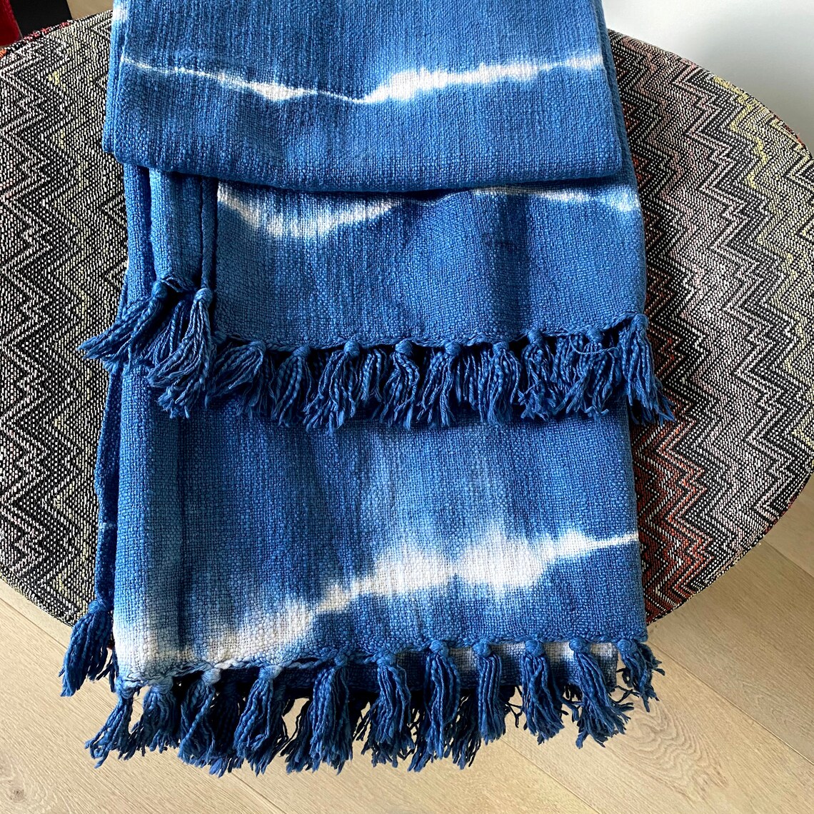 Indigo Throw Blanket Blue Tie & Dye Bohemian Cotton Throw Etsy