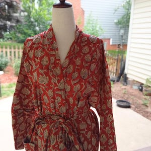 Hand-Block Printed Cotton Kimono Robe: Boho Floral Dressing Gown