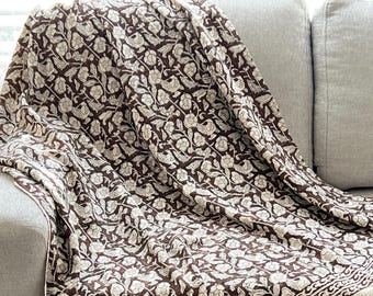 Manta de algodón con estampado de bloques a mano: decoración bohemia