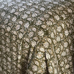 Floral Green Kantha Quilt – Hand Block Print Indian Cotton Bedding (King Size) image 9