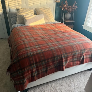Tartan wool blanket, Plaid blanket Recycled wool blanket for fall/winter