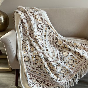 Handmade throw for livingroom decor, Boho throw blanket in neutral color, Sofa throw, Blankets and throws, Mothers day gift for her