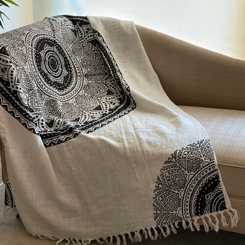 Geometric Blanket Black & White Cotton Throw for Sofa - Etsy