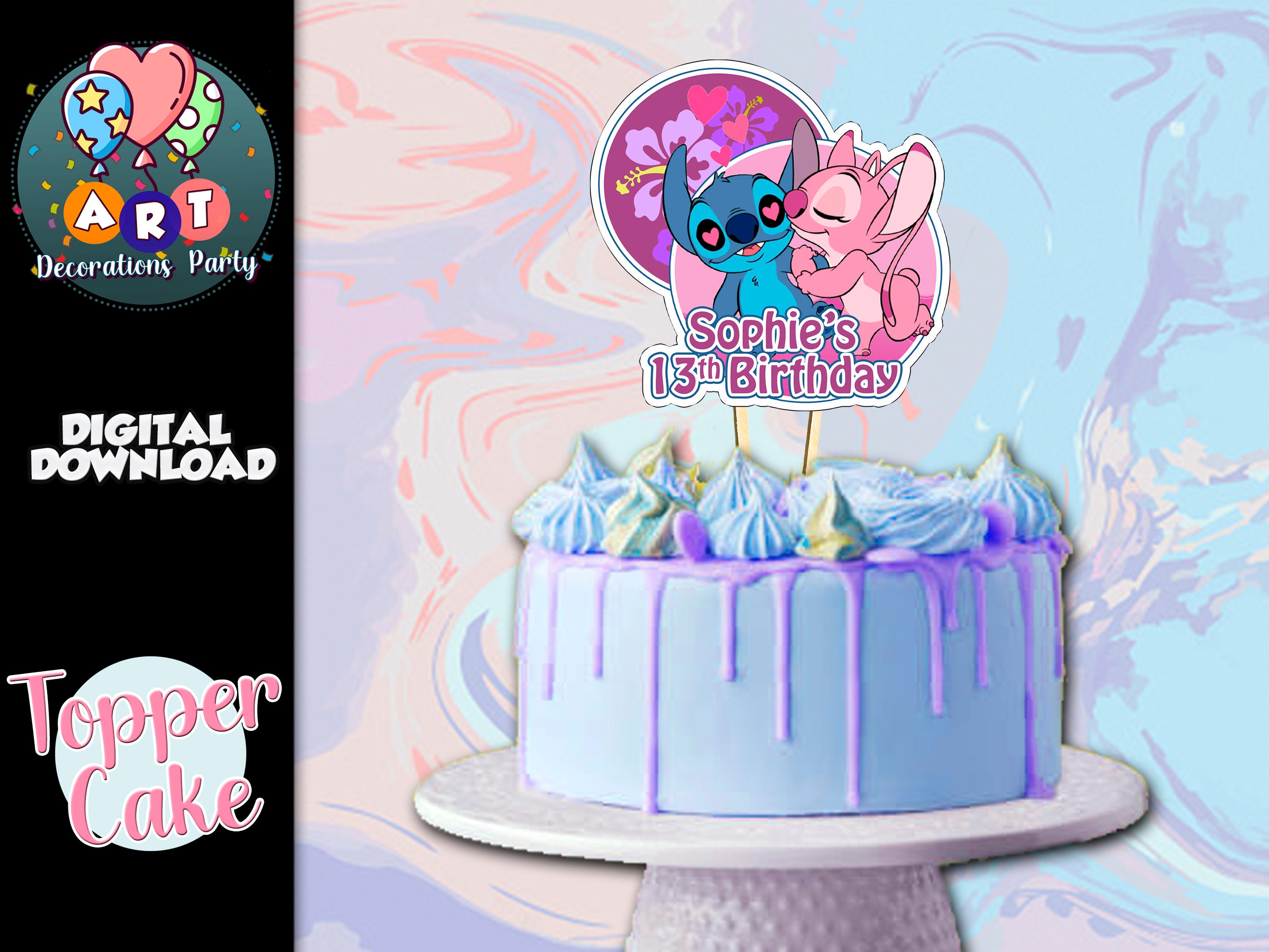  Decoración de pastel de cumpleaños Lilo y Stitch rosa acrílico,  decoración de pastel Lilo Smash, suministros de fiesta de puntada : Comida  Gourmet y Alimentos