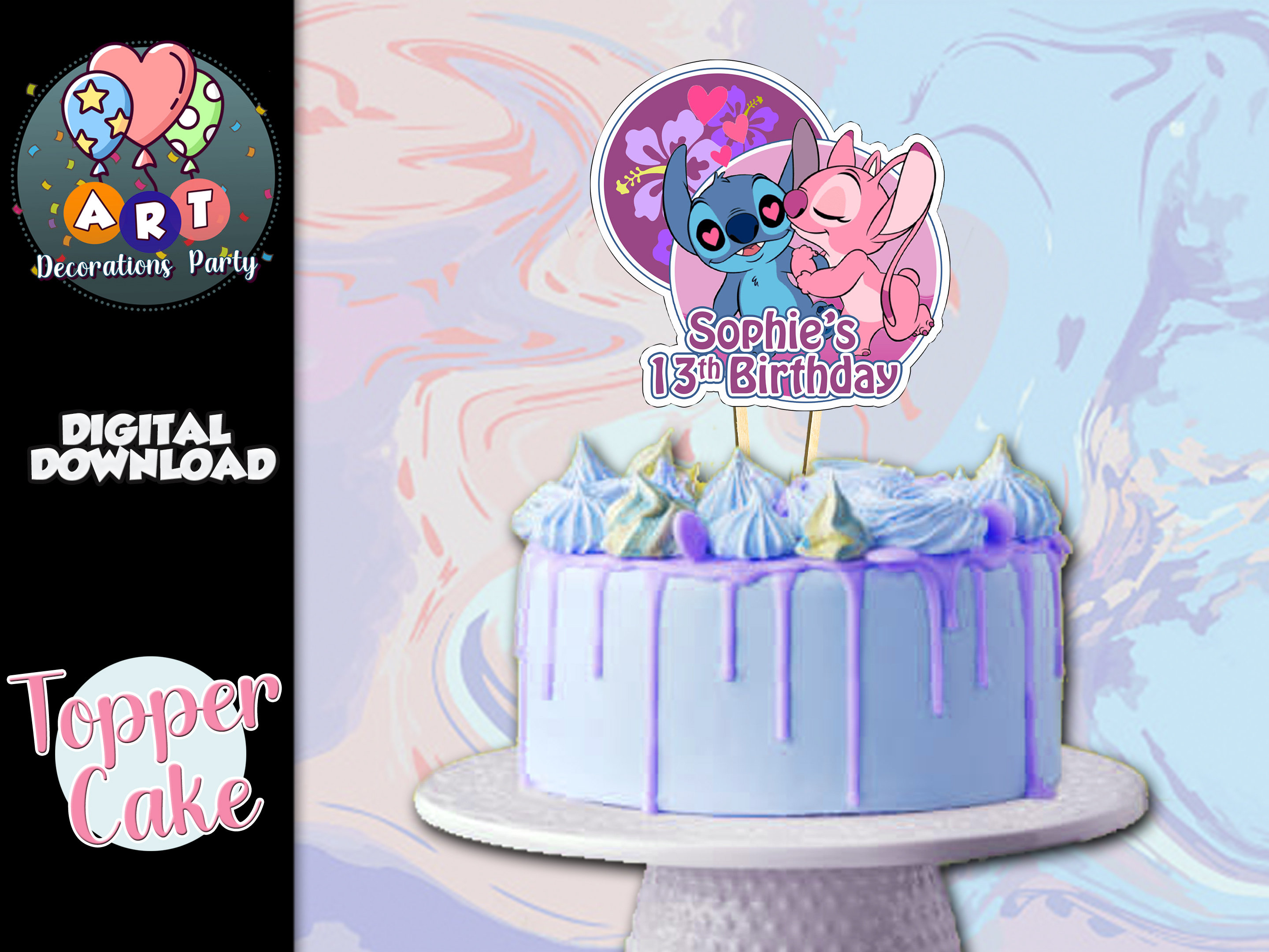 Lilo Stitch Angel Experiment 624 Pink Edible Cake Toppers