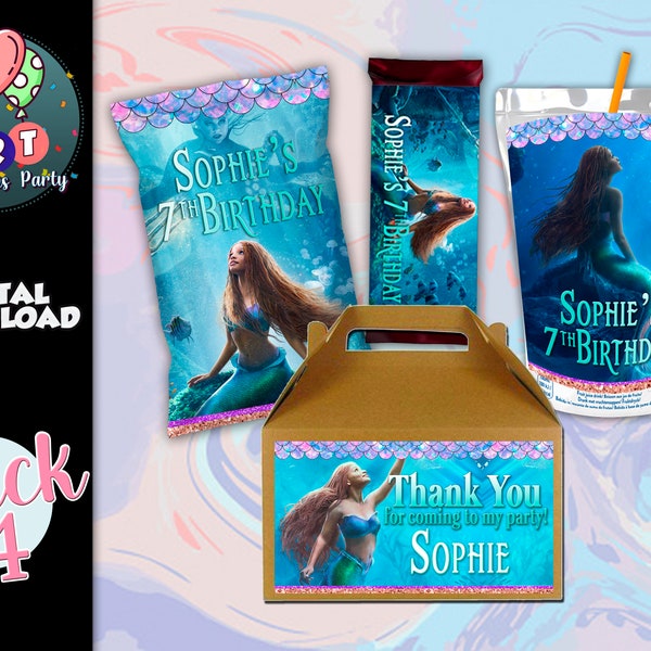 The little Mermaid Package Printable - Chip Bag / Gable box / Juice Label / Candy bar- Ariel The Little Mermaid Birthday Party