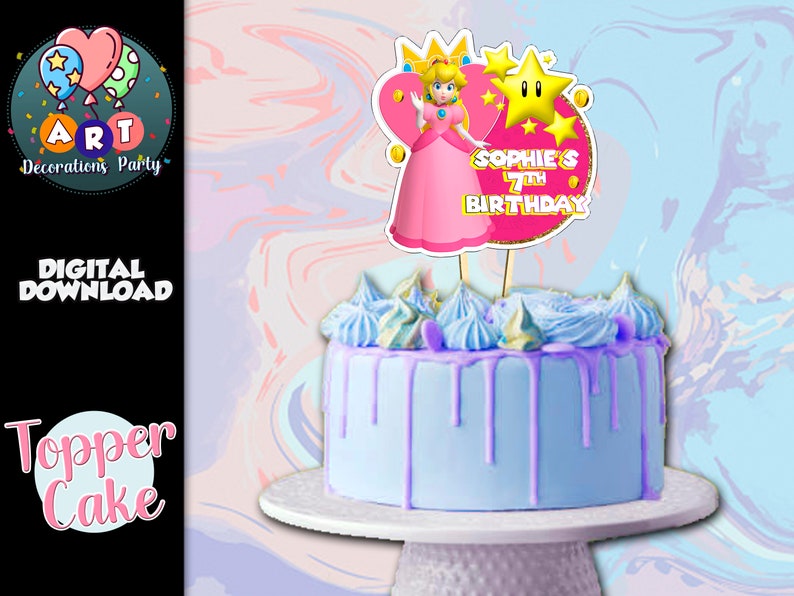 Princess Peach Topper Cake Printable Toppers Peaches Mario Etsy