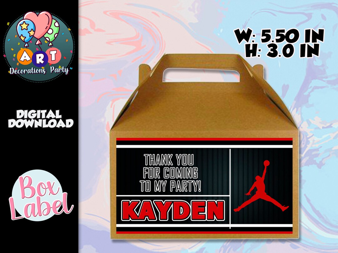 Jordan Jumpman Box Label Printable Gable Box Jordan Jumpman Birthday Party Etsy