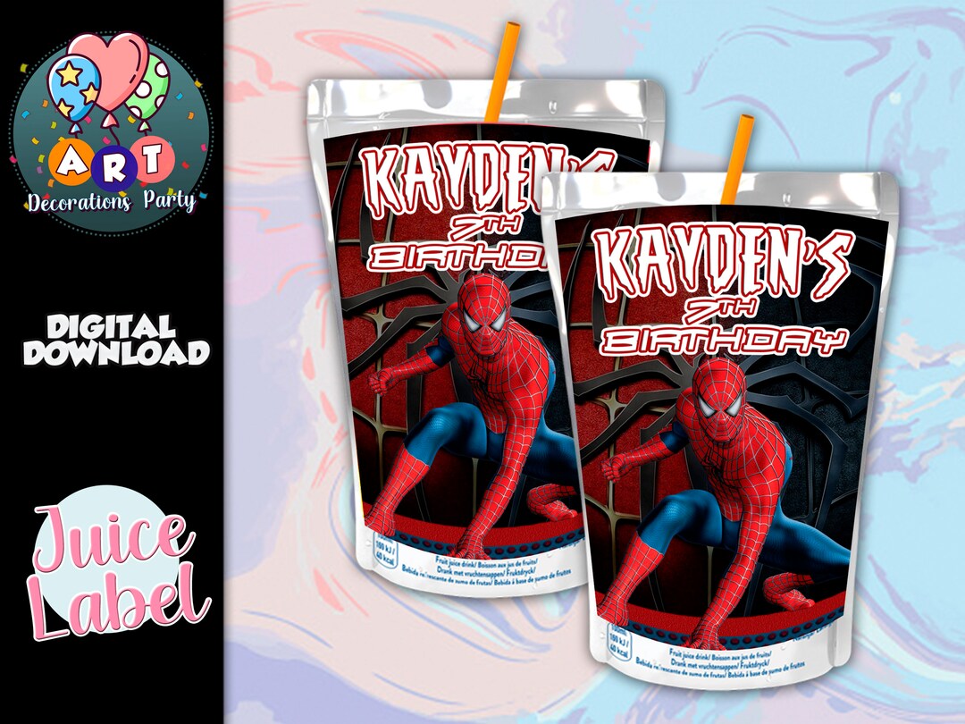 Spiderman Juice Label Printable Juice Pouch Spiderman Birthday Party Etsy