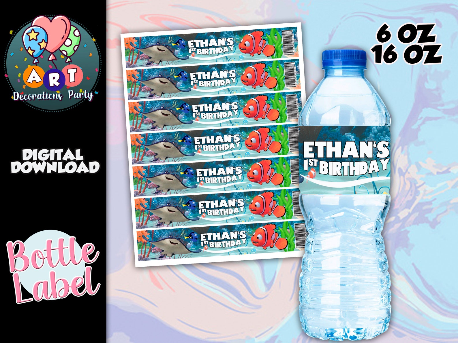 Finding Nemo Bottle Label Printable Watter Bottle Finding Dory Birthday ...