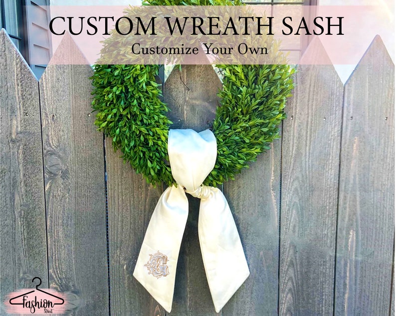 Wreath Sash Boxwood Wreath Embroidered Sash Embroidery Sash Etsy