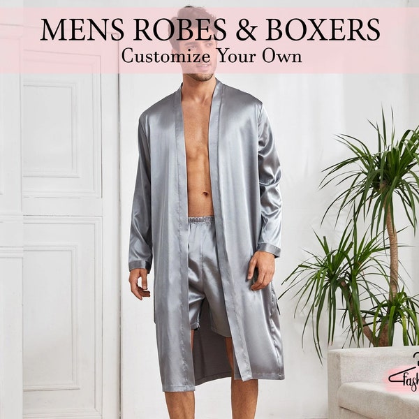 Customized Men's Robes, Groom Satin Robes with Boxer, Groomsmen Robes, Gift for Him, Gift for Honeymoon, Gift for Groom, Robe with Boxer