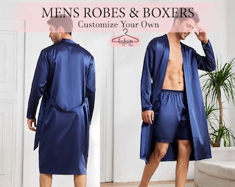 Groom Satin Robes with Boxer, Customized Men's Robes, Groomsmen Robes, Gift for Him, Gift for Honeymoon, Gift for Groom, Robe with Boxer