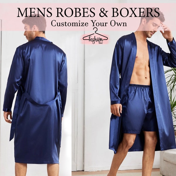 Groom Satin Robes with Boxer, Customized Men's Robes, Groomsmen Robes, Gift for Him, Gift for Honeymoon, Gift for Groom, Robe with Boxer