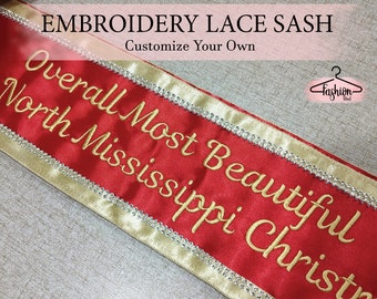 Personalized Embroidery Lace Sash Custom Border Sash Custom Lace Sash Lace Sash Customize Sash Bridesmaid Sash Custom Bridal Lace Sash Gifts