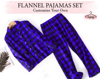 Christmas Long Flannel Pajama Set Family Matching Outfits Christmas Family Matching Pajamas Set Custom Pajama Set Customize PJ for Women/Men