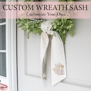Wreath Sash, Boxwood Wreath Embroidered Sash, Embroidery Sash, Door Hanger, Personalized Wreath Sash, Housewarming Gift, Home Decor, Bridal