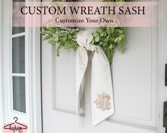 Wreath Sash, Boxwood Wreath Embroidered Sash, Embroidery Sash, Door Hanger, Personalized Wreath Sash, Housewarming Gift, Home Decor, Bridal