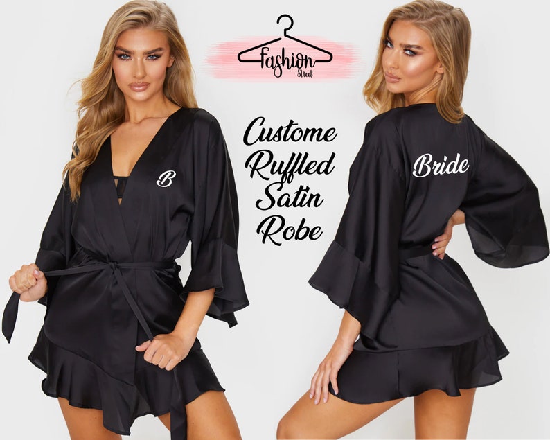 Satin Ruffle Robe Personalized Ruffled Robe Customized Satin Etsy
