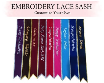 Custom Embroidery Border Sash Bridal Lace Sash Personalized Embroidery Lace Sash Custom Lace Sash Lace Sash Customize Sash Bridesmaid Sash