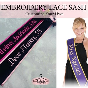 Custom Border Sash Personalized Embroidery Lace Sash Custom Lace Sash Lace Sash Customize Sash Bridesmaid Sash Custom Bridal Lace Sash Gifts image 2