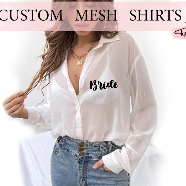 Bridal Transparent Shirt | Bridesmaid Mesh Shirt | Plus Size Mesh Shirts | Mesh Shirts | See Through Shirts | Women Street Wear Shirt Gifts