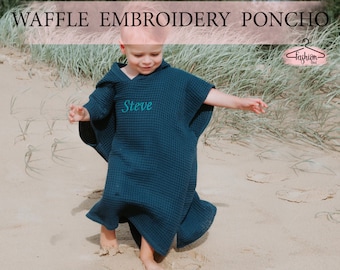 Personalized Towel Poncho for Kids - Hooded Beach Towel for Kids - Surf Poncho Swim Changing Robe - Waffle Bath Towel - Waffle Hooded Poncho