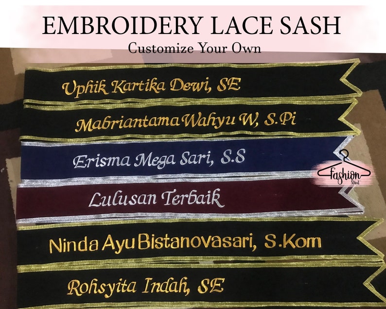 Custom Border Sash Personalized Embroidery Lace Sash Custom Lace Sash Lace Sash Customize Sash Bridesmaid Sash Custom Bridal Lace Sash Gifts image 3