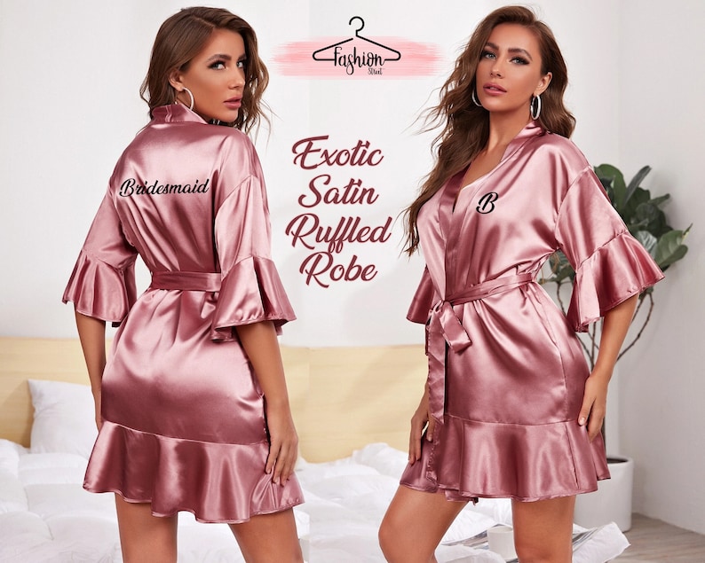Satin Ruffle Robe Personalized Ruffled Robe Customized Satin Etsy
