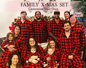 Christmas Flannel Family Matching Outfits Christmas Family Matching Pajamas Set Custom Pajama Set Long Pajama Set Customize PJ for Women/Men