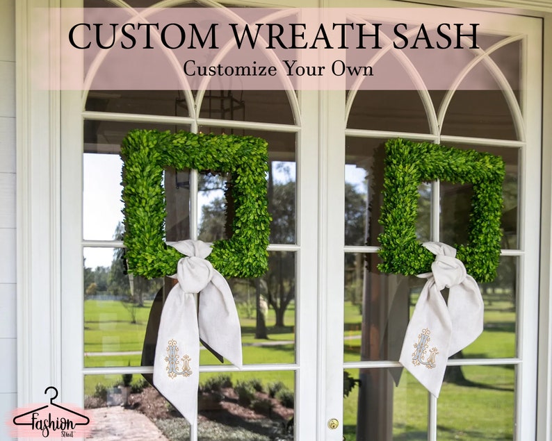 Wreath Sash Boxwood Wreath Embroidered Sash Embroidery Sash Etsy