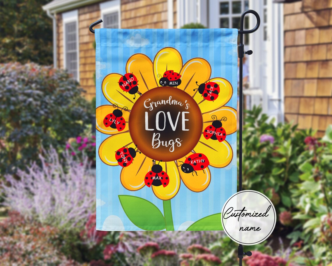 Personalized Sunflower Garden Flag For Grandma Ladybug Double Etsy