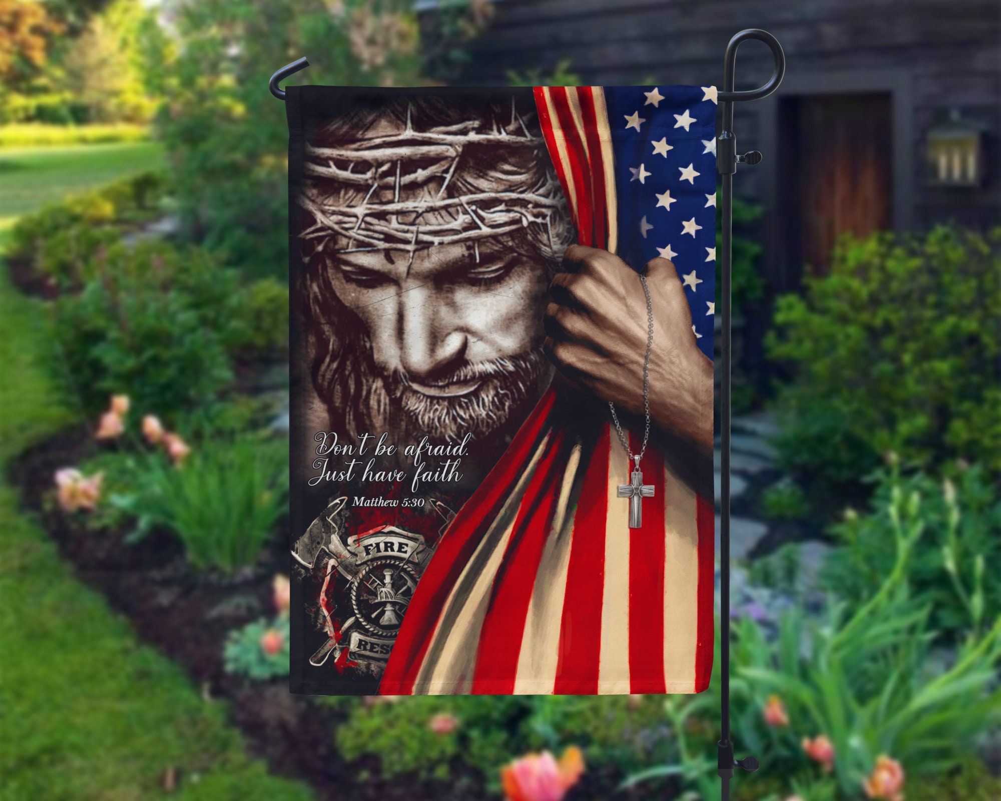 Jesus Print Garden Flag Christ Cross Flag Hand Pulling USA Etsy