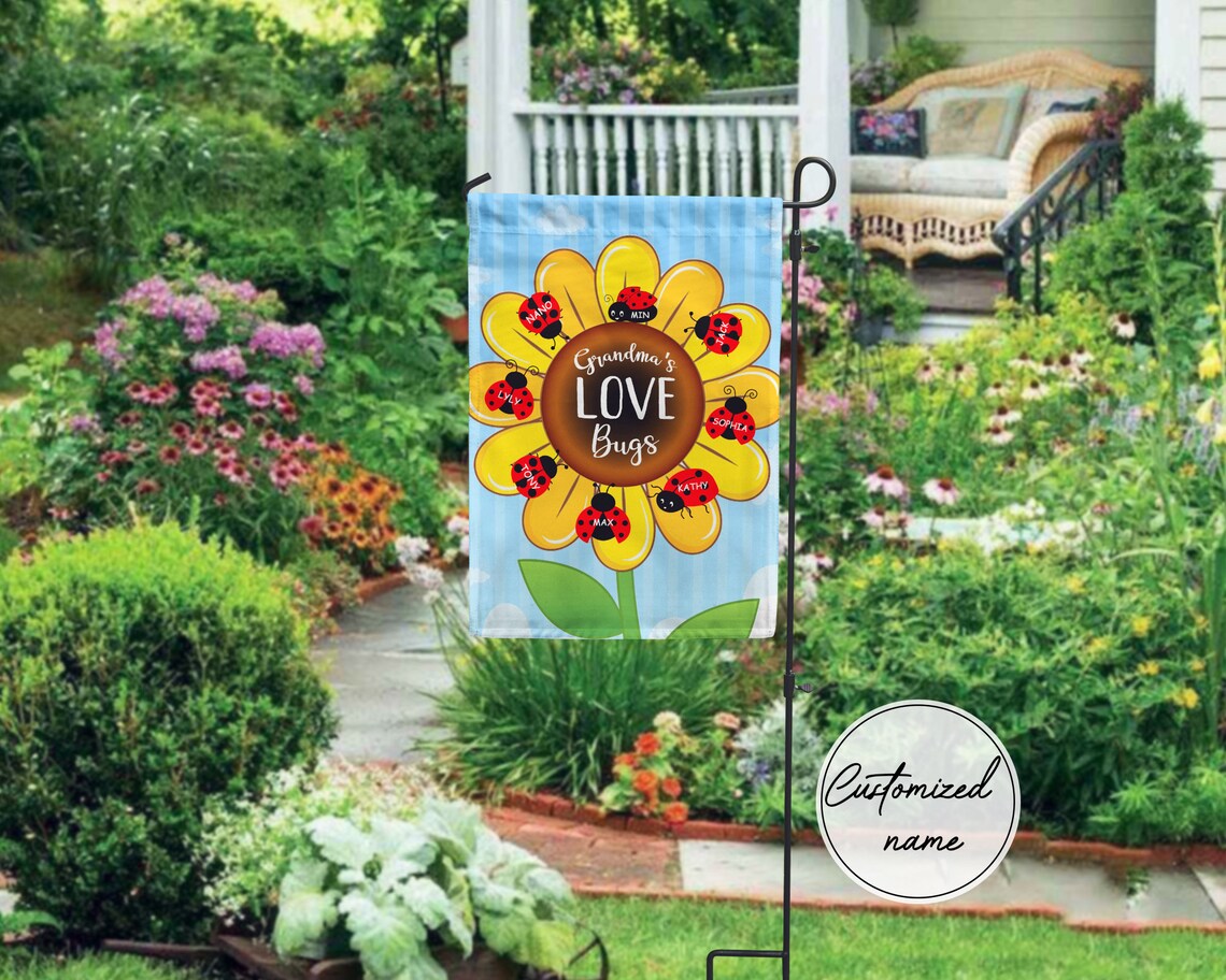 Personalized Sunflower Garden Flag For Grandma Ladybug Double Etsy