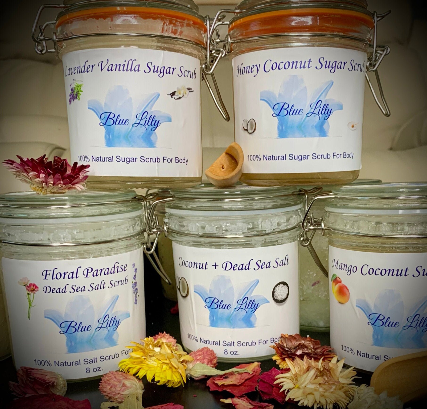 Body Scrubs in Reusable Glass Jar with Wooden Spoon Dead Sea Etsy