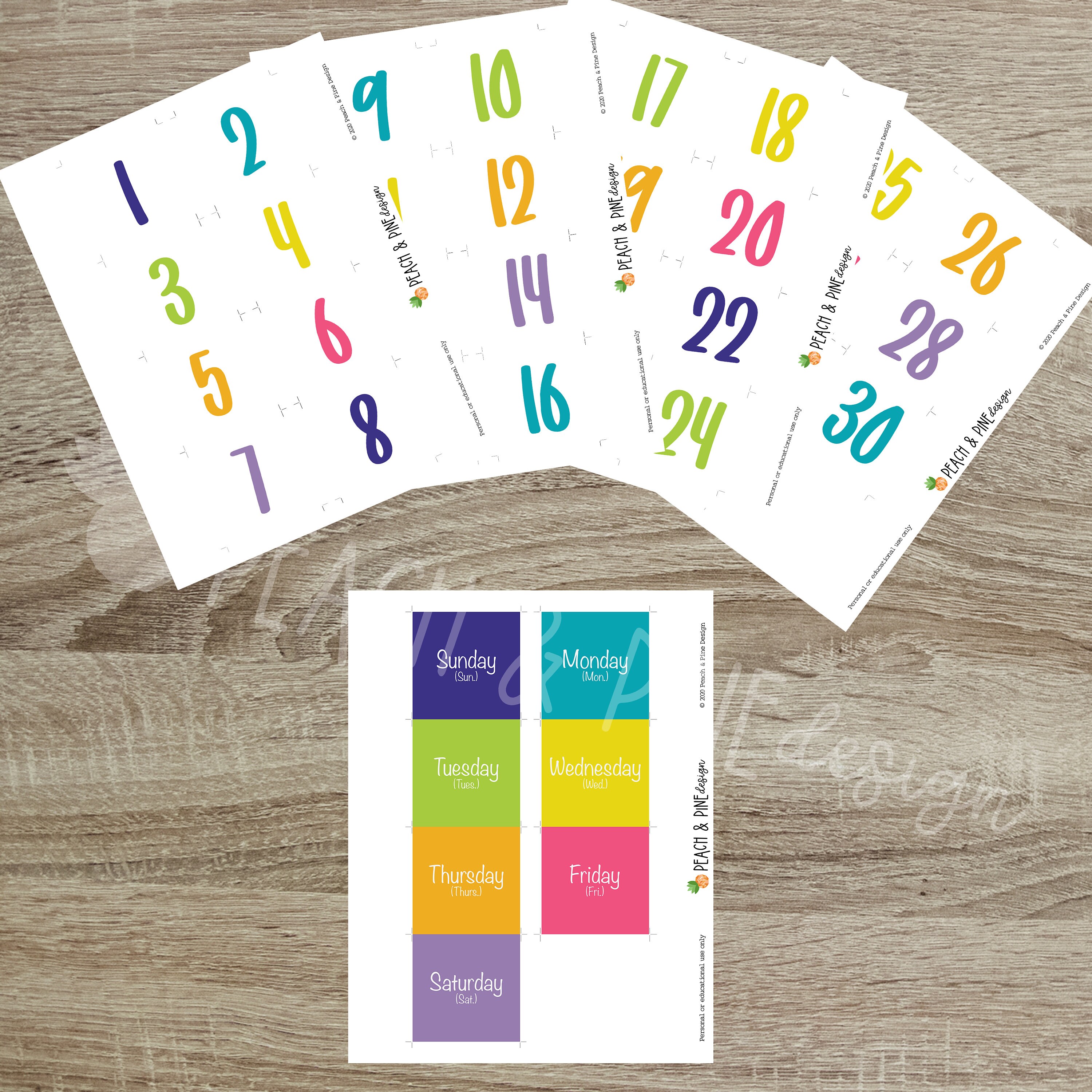 Kids Calendar - Colorful Basics - Printable | Digital Download ...