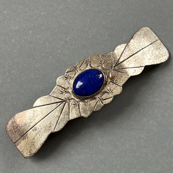 Benny Chavez Vintage Native American Navajo Blue Gem Turquoise Sterling Silver Hair Barrette Benny Chavez Vintage Native American Navajo Blue Gem Turquoise Sterling Silver Hair Barrette