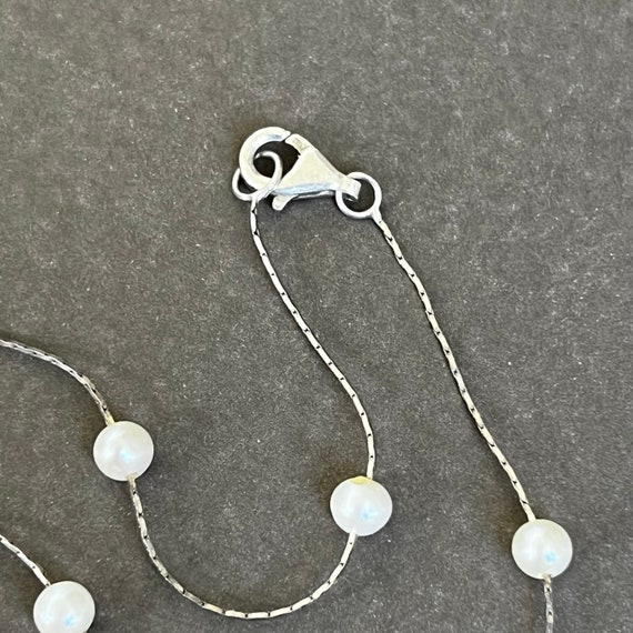 ★VINTAGE HOLLYWOOD★ 925 Silver Pearl Chain NecklaceVH25NNN Vintage Double Pearl Pendant Silver Chain Empress Pearls