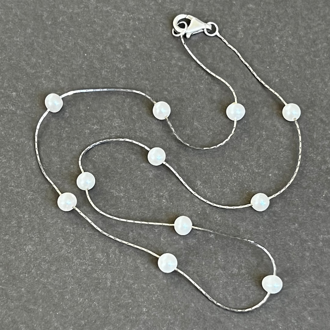★VINTAGE HOLLYWOOD★ 925 Silver Pearl Chain NecklaceVH25NNN Vintage 925 Sterling Silver Genuine Pearl Necklace | eBay