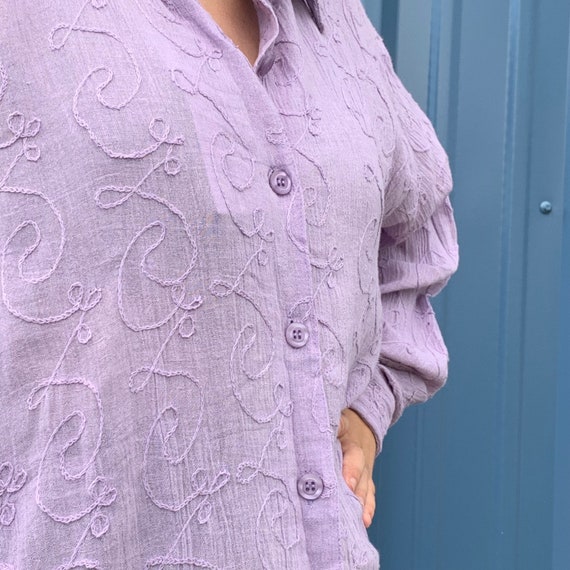 BLOUSE Sheer Button Down Festival 90's Vintage |C… - image 7