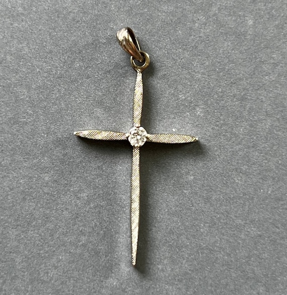 14K White Gold Esemco Cross W Diamond Vintage Etsy