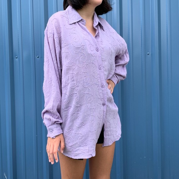 BLOUSE Sheer Button Down Festival 90's Vintage |C… - image 5