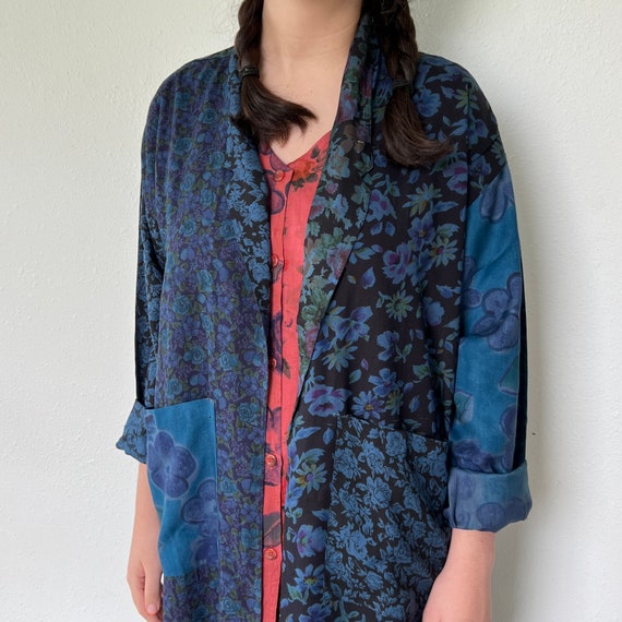 90s Vintage long Blazer Floral - image 6