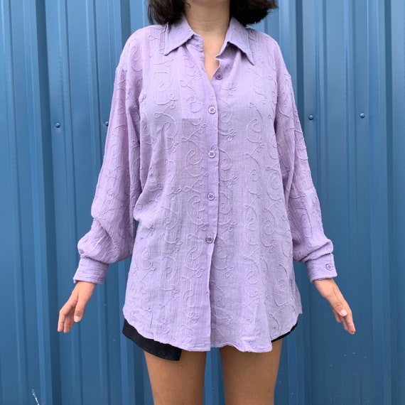 BLOUSE Sheer Button Down Festival 90's Vintage |C… - image 2