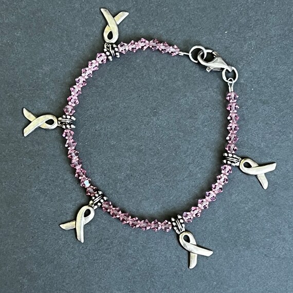 SIC Sterling silver Swarovski Crystal cancer awareness bracelet
