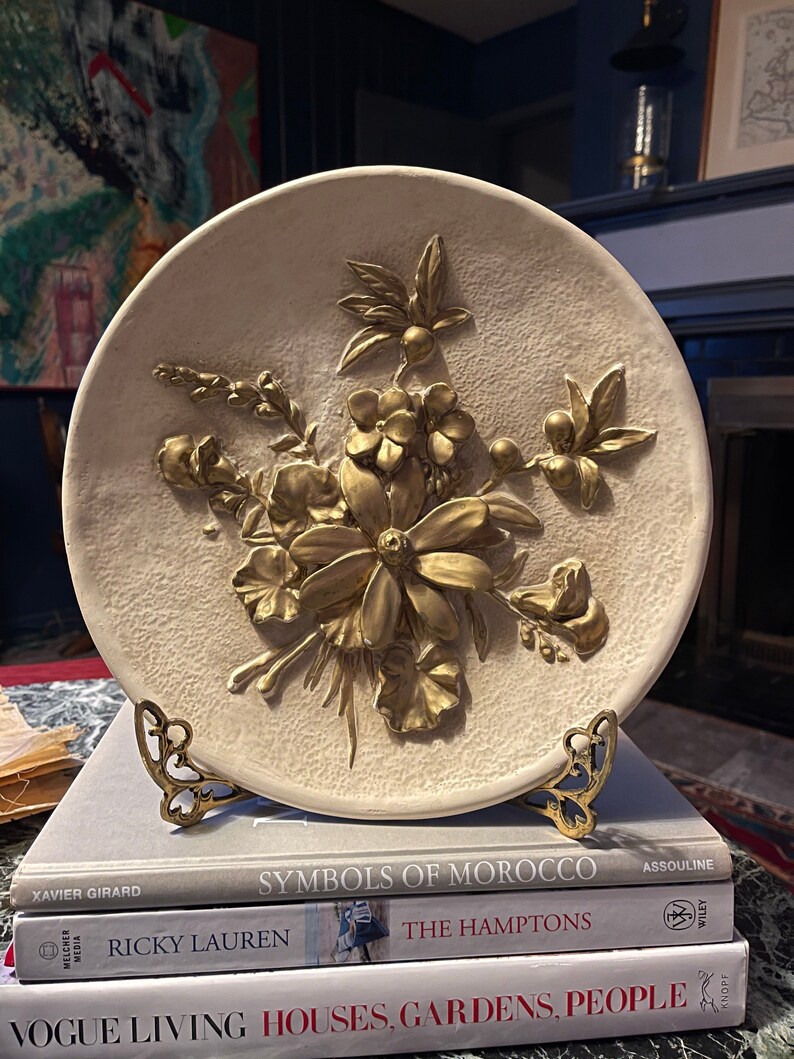 Plaster MCM vintage floral wall hanging sculpture