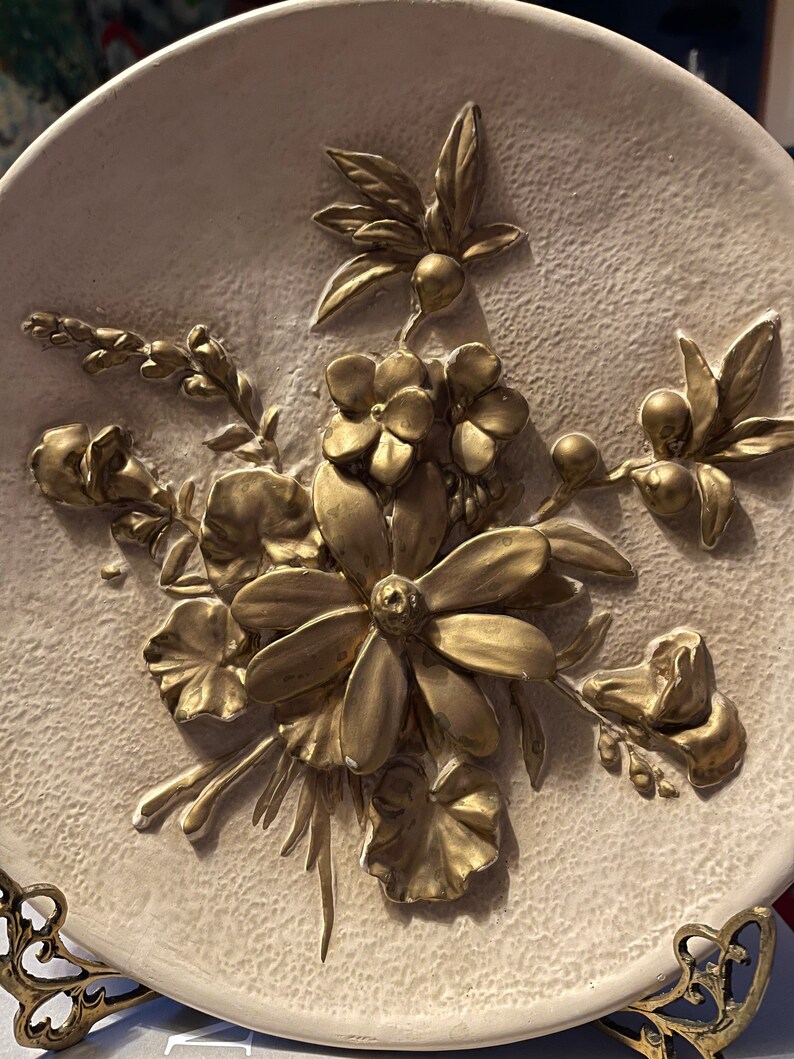 Plaster MCM vintage floral wall hanging sculpture