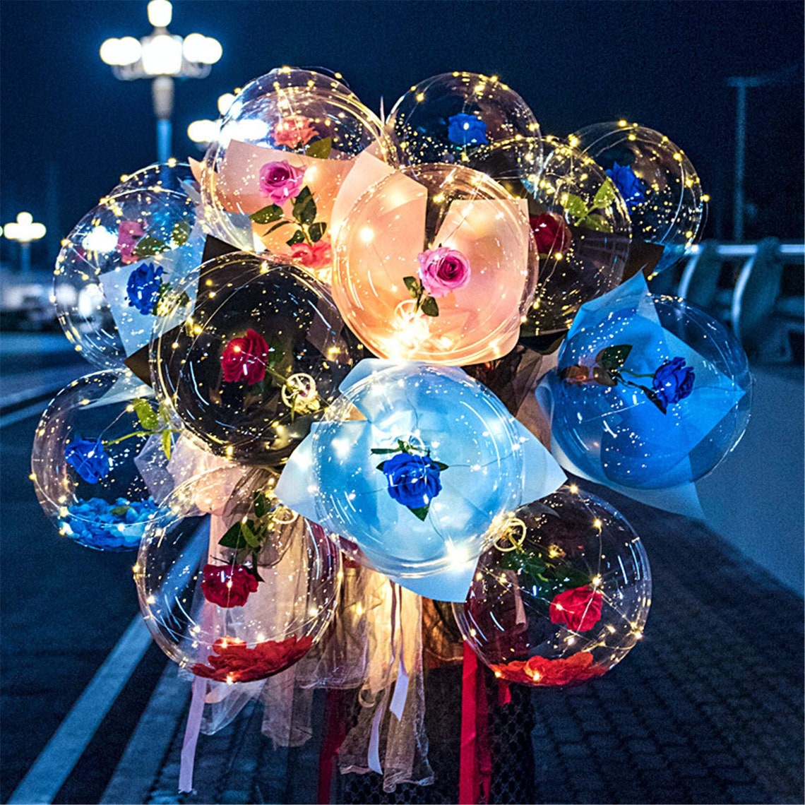 1PC LED Lights Rose Bouquet Flower BOBO 22 Balloon Etsy